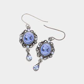 Crystal Pointed Oval Cameo Dangle Earrings